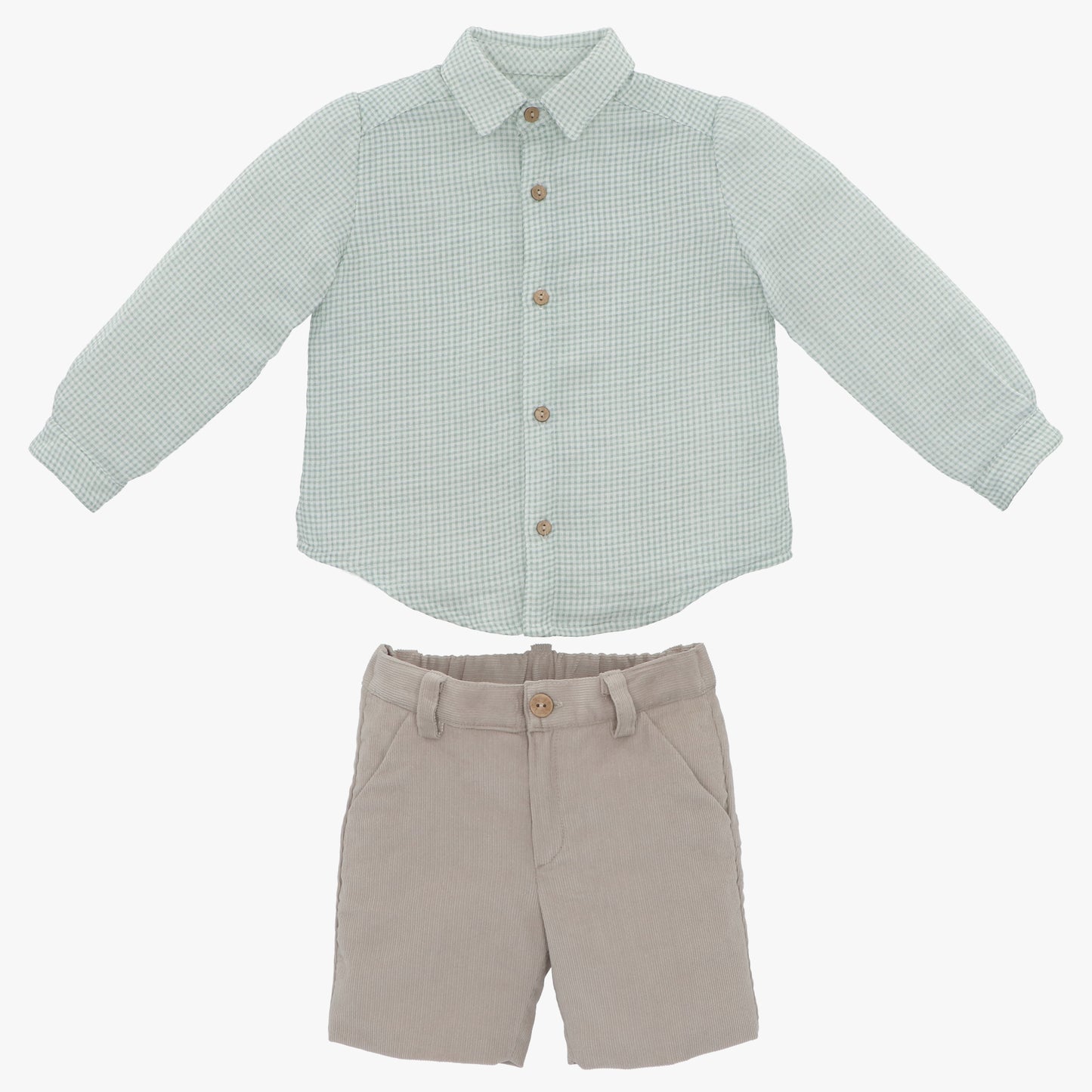 Conjunto Bermuda de Pana y Camisa de Cuadros Manga Larga