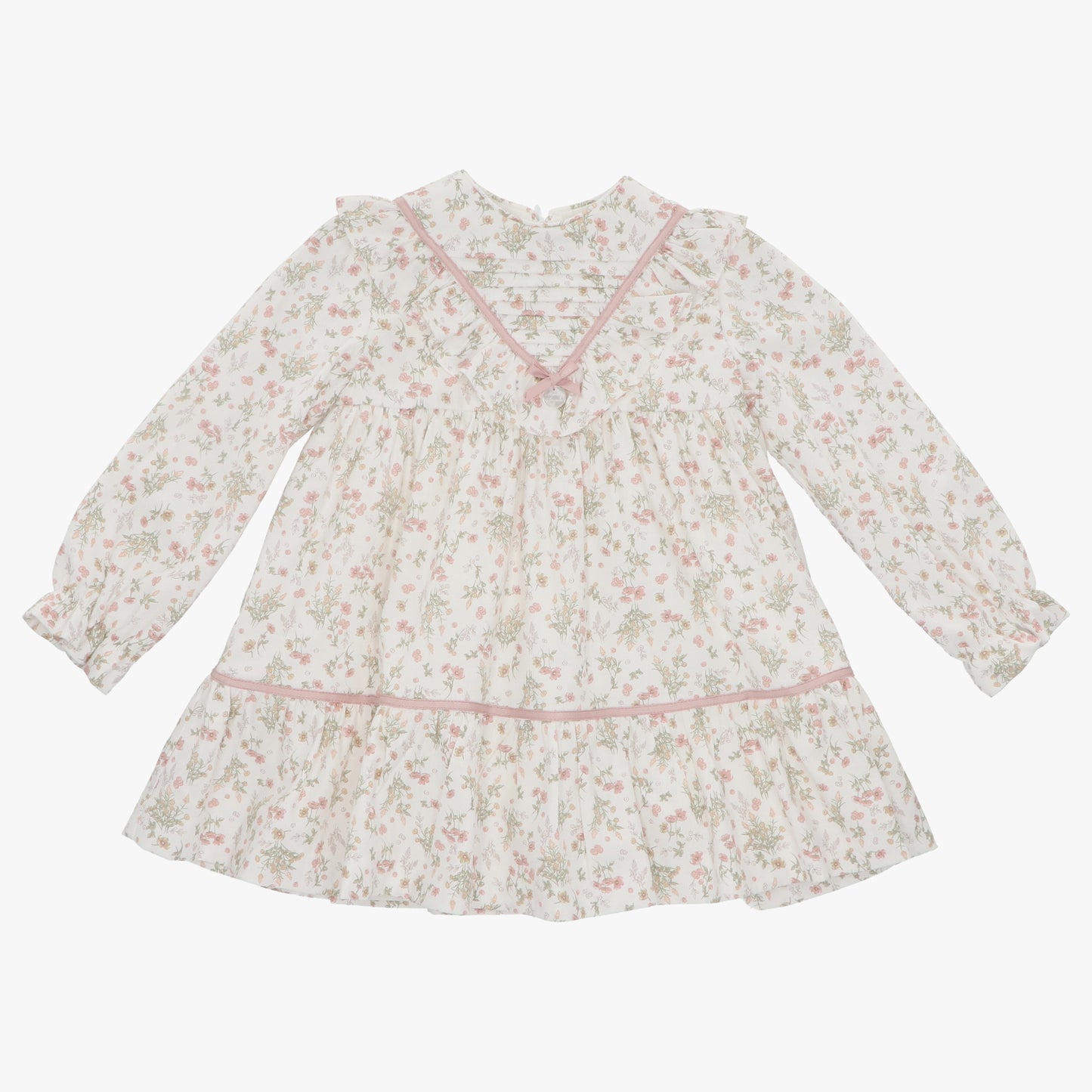Vestido Manga Larga Floreado Rosa Empolvado
