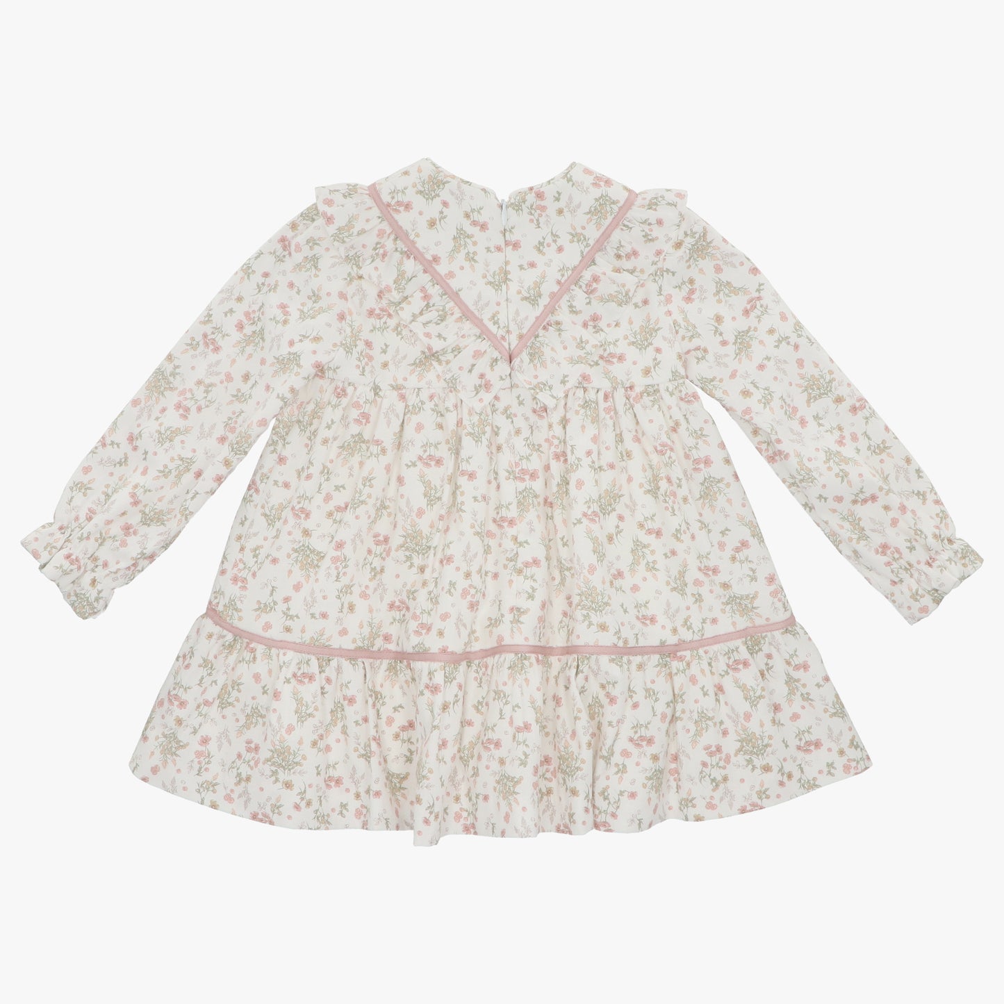 Vestido Manga Larga Floreado Rosa Empolvado