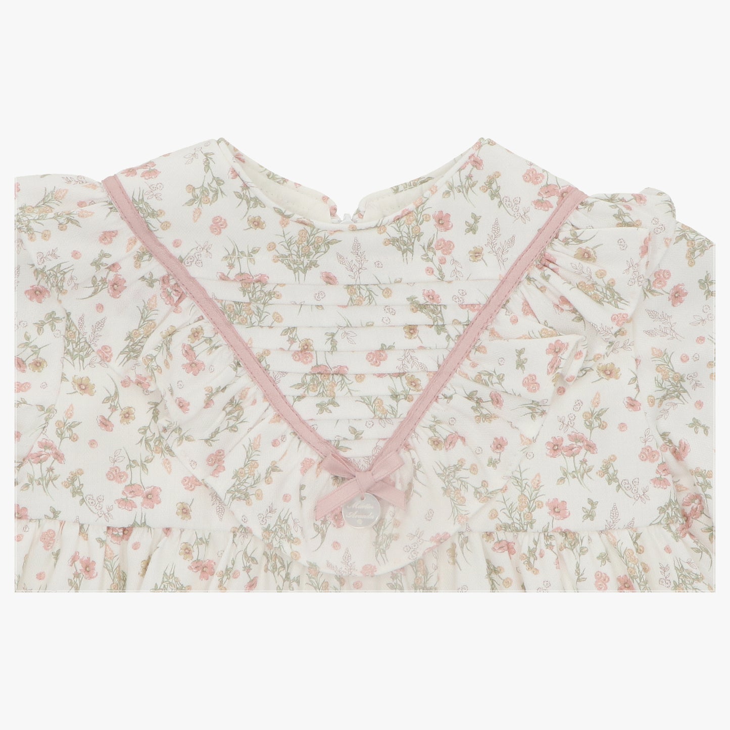Vestido Manga Larga Floreado Rosa Empolvado