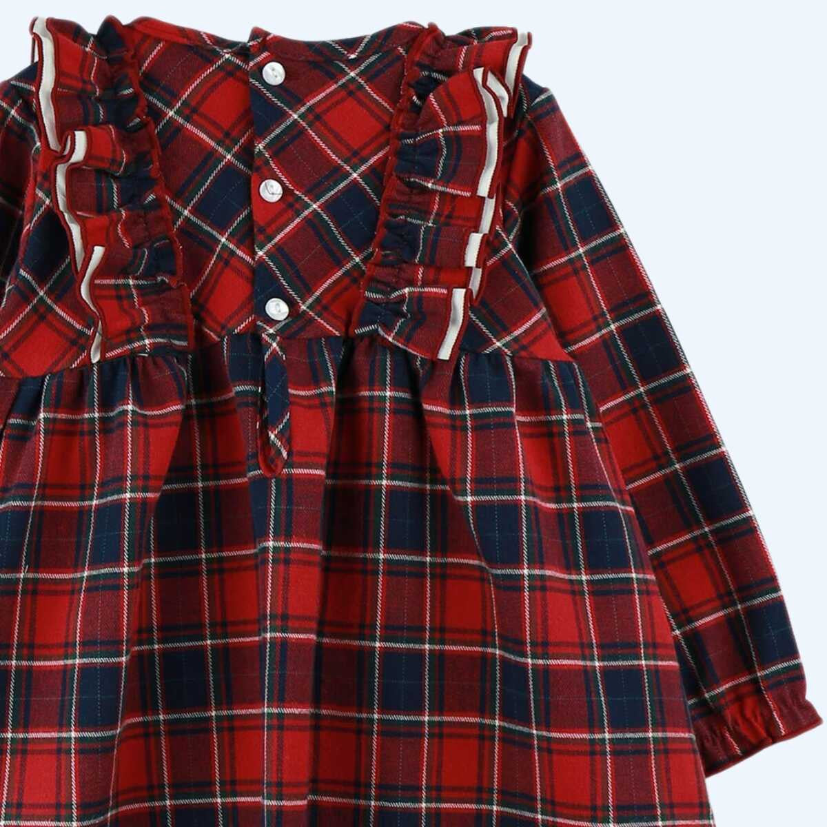 Vestido Manga Larga con Estampado Tartán