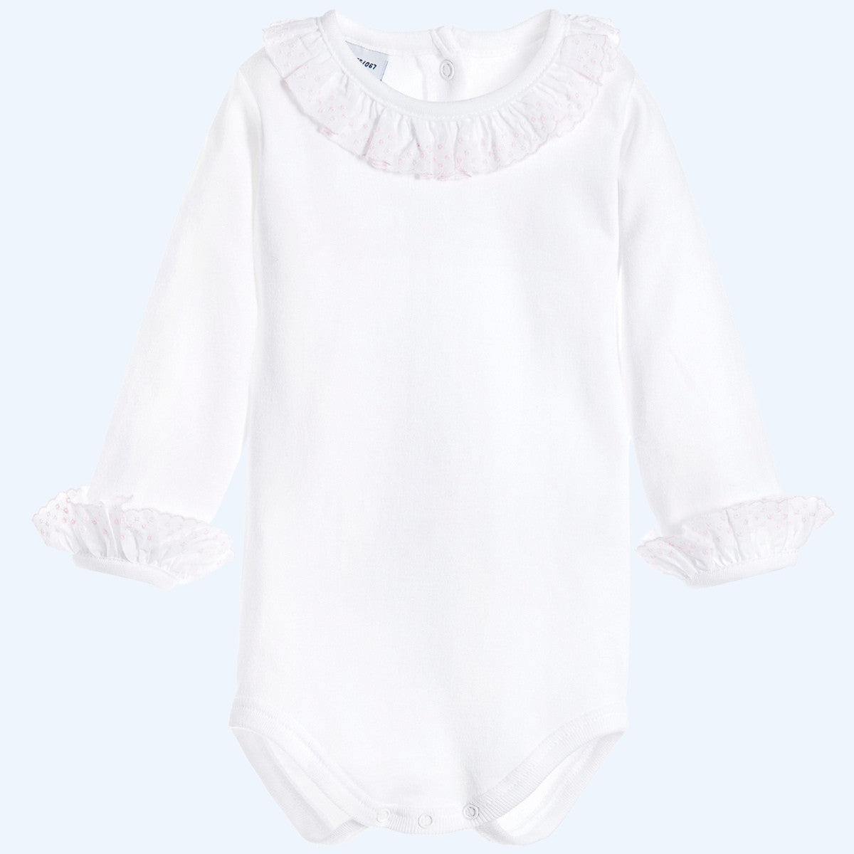 Body Manga Larga Cuello Batista con Bordado Rosa Bebe