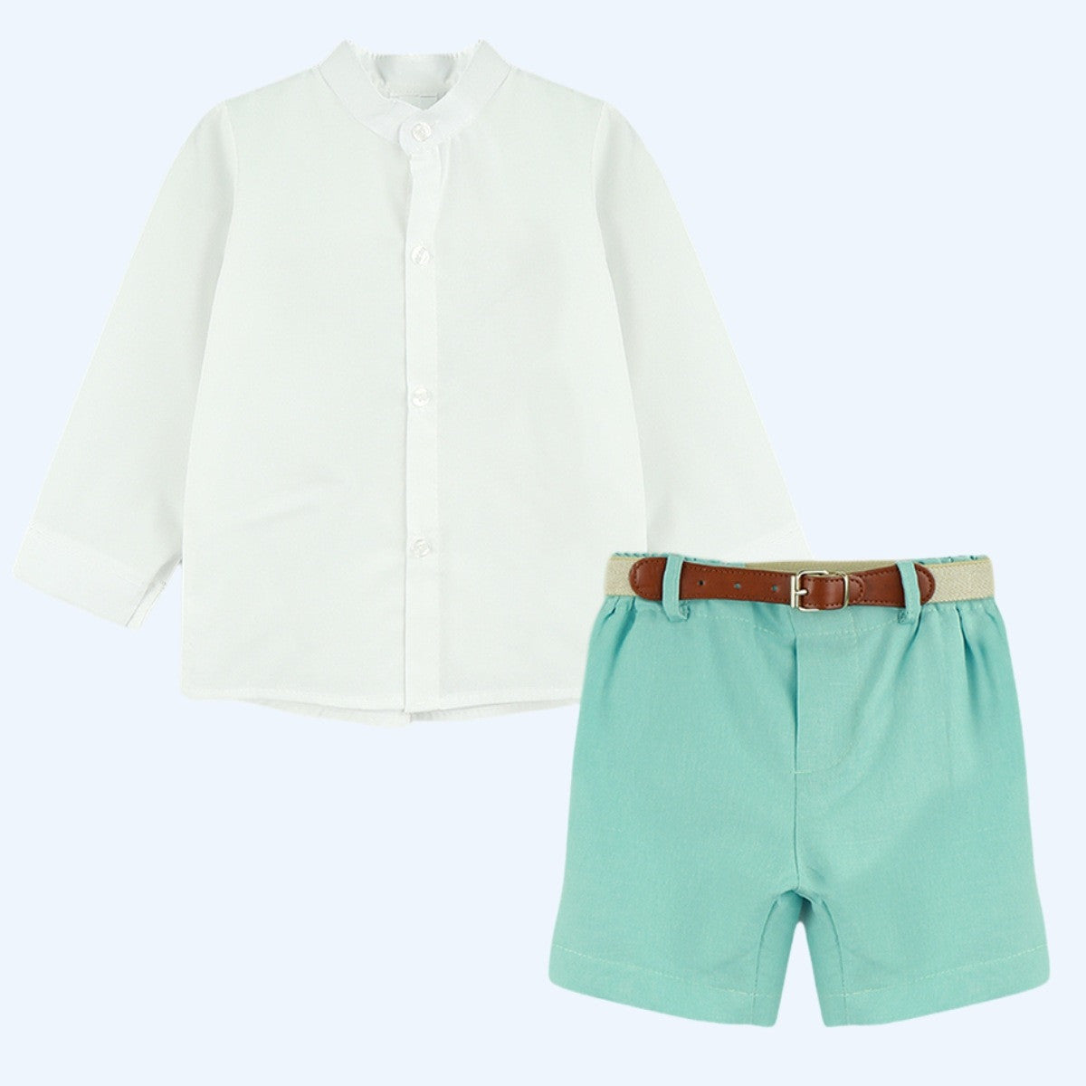 Conjunto Camisa Manga Larga y Bermuda con Cinturón