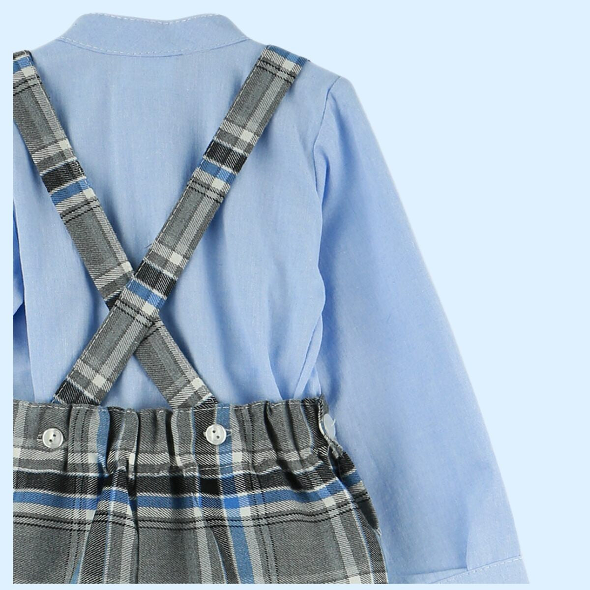 Conjunto de Tirantes Gris con Cuadros y Camisa Manga Larga