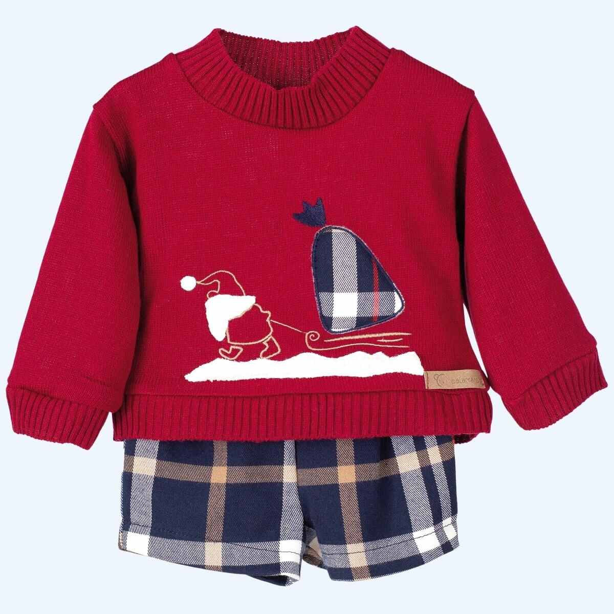 Conjunto de Suéter Navideño y Bermuda Tartan Marino