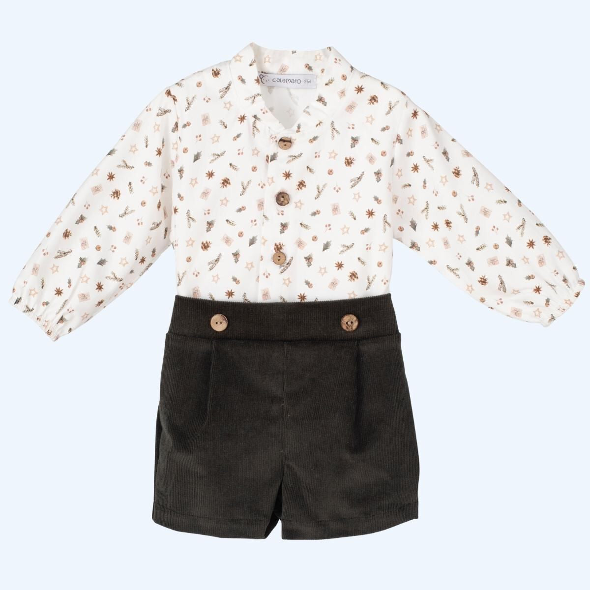 Conjunto de Bermuda Verde Pino y Camisa Manga Larga
