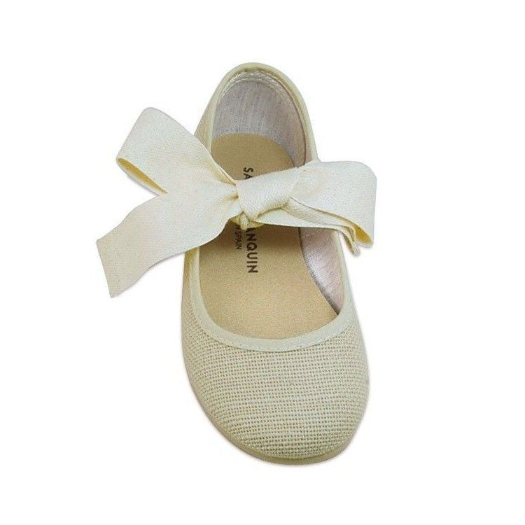 Mercedita de Lino Beige con Lazo Crema