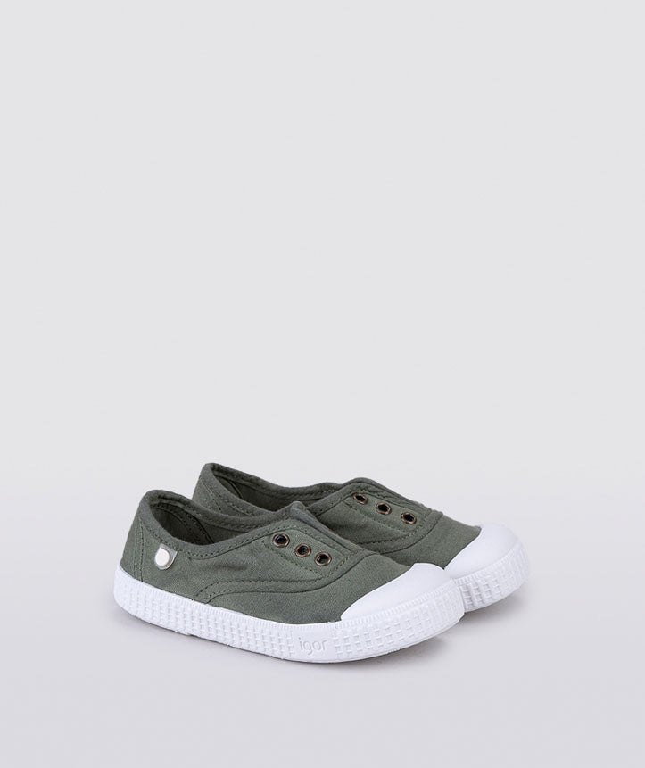 Zapatos de Lona sin Trenzas Verde Militar