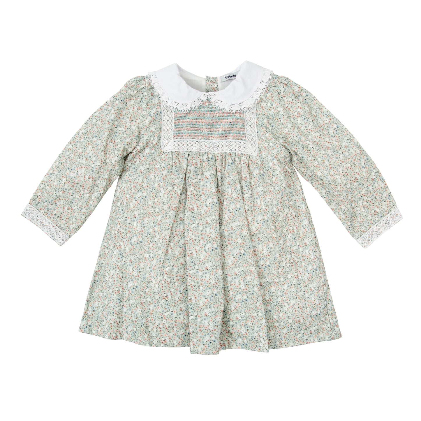 Vestido Manga Larga Magnolia con Cuello Peter Pan y Nido de Abeja