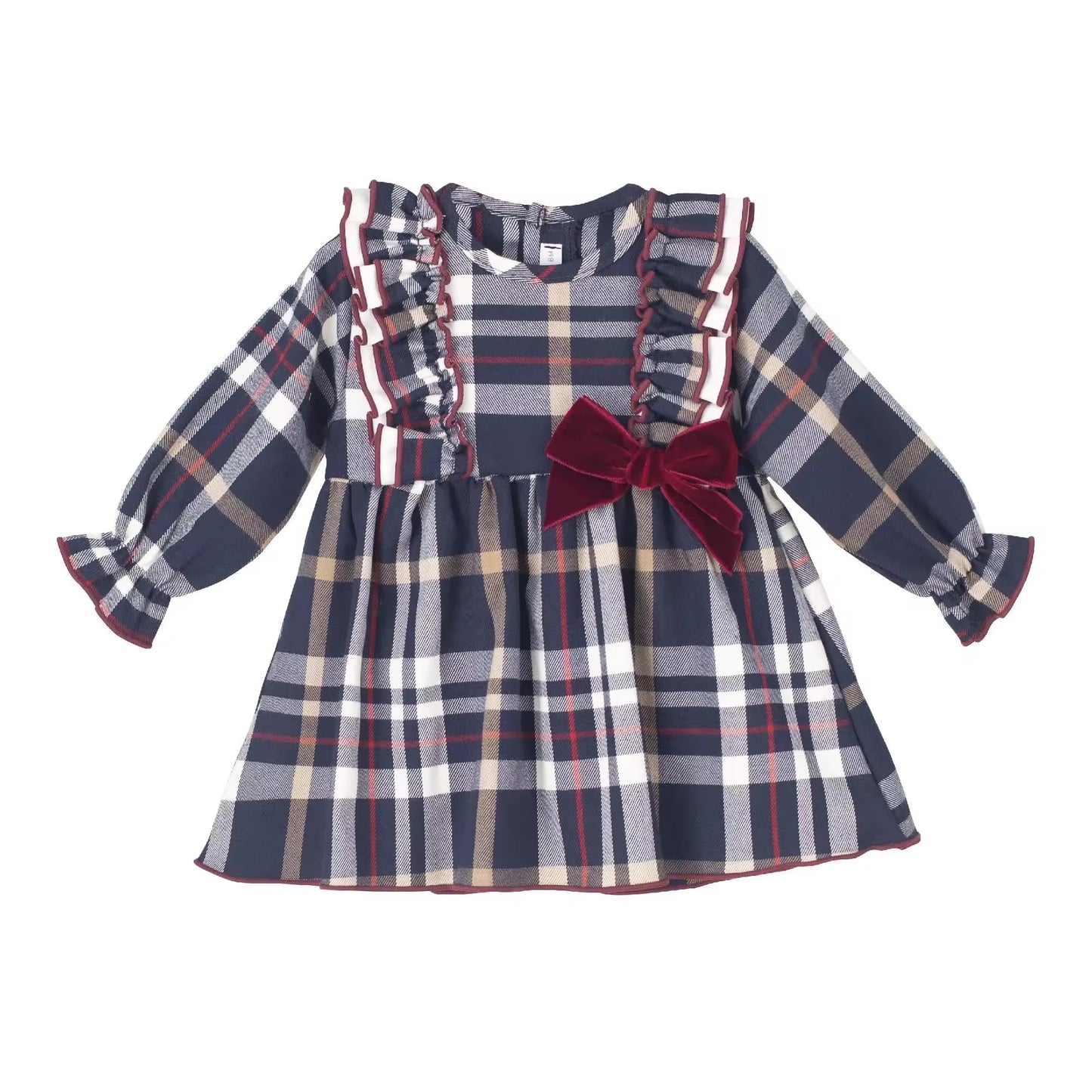 Vestido Manga Larga Tartán Marino y Vino
