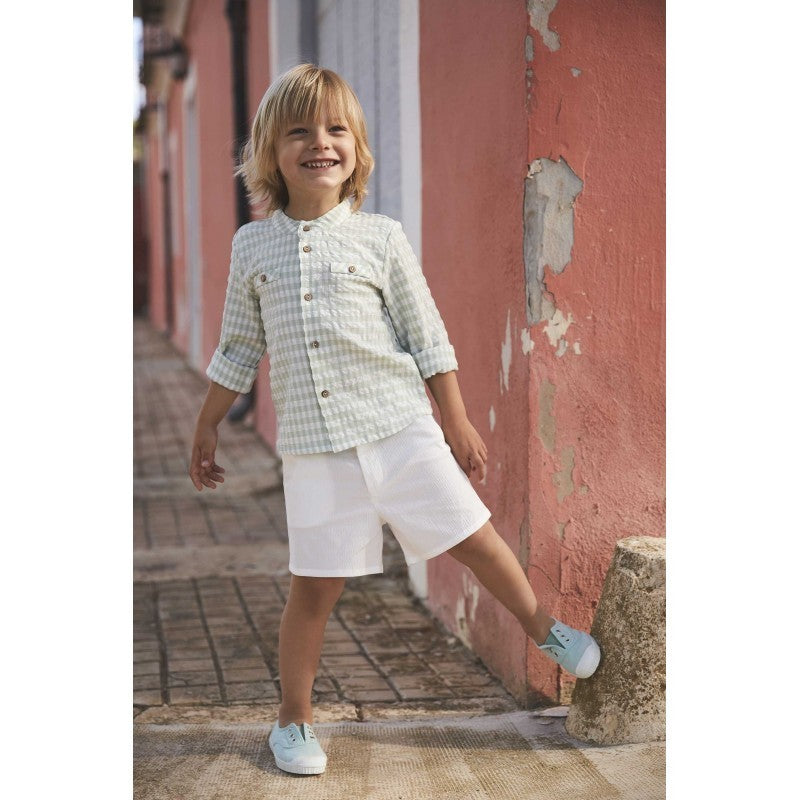 Conjunto Bermuda y Camisa de Cuadros Verde Pastel Secreto
