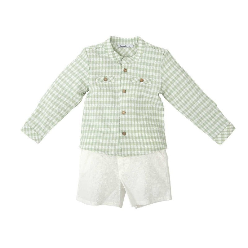 Conjunto Bermuda y Camisa de Cuadros Verde Pastel Secreto