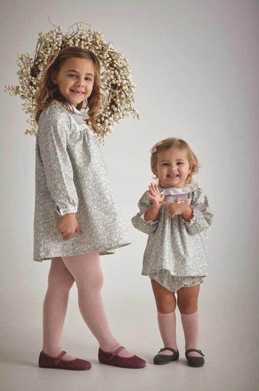 Vestido Manga Larga Magnolia con Cuello Peter Pan y Nido de Abeja