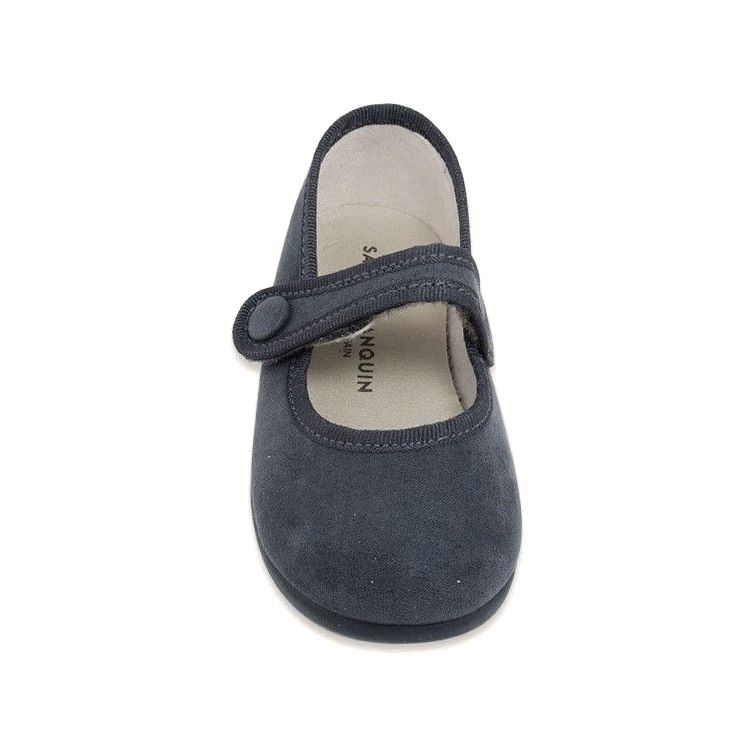 Merceditas de Gamuza con Botón Gris Oscuro
