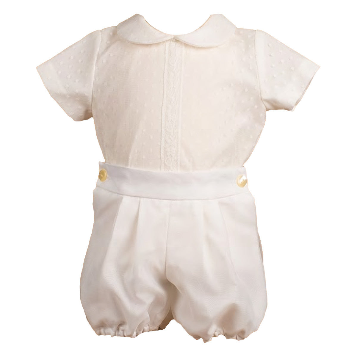 Conjunto de Camisa Cuello Peter Pan con Puntillas y Short a Juego Crema