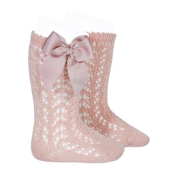Calcetines Altos Calados con Lazo Rosa Empolvado