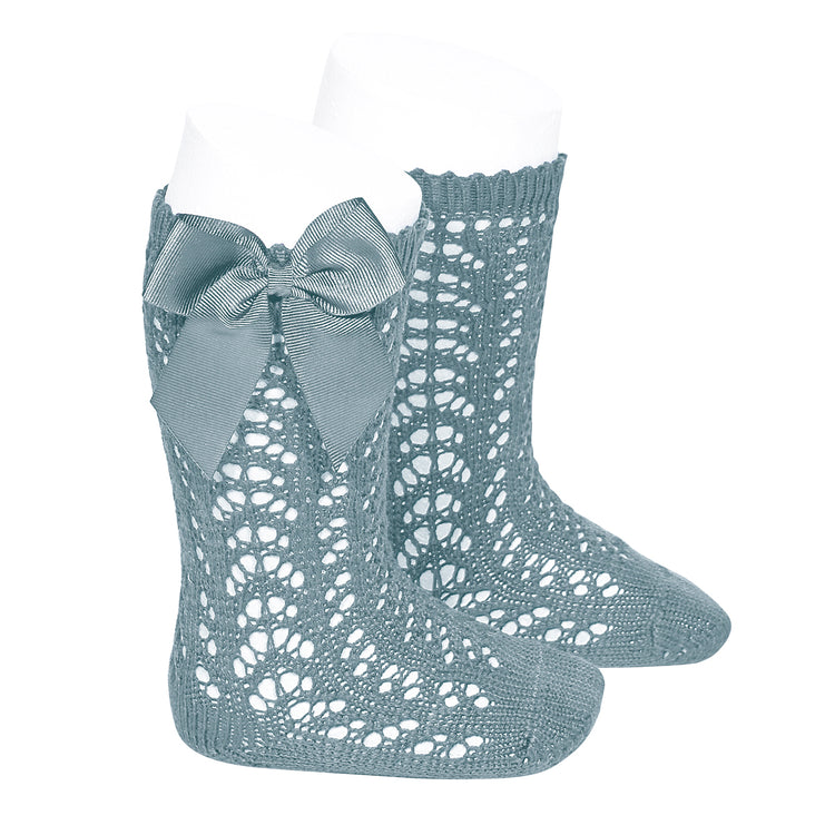 Calcetines Altos Calados con Lazo Verde Seco