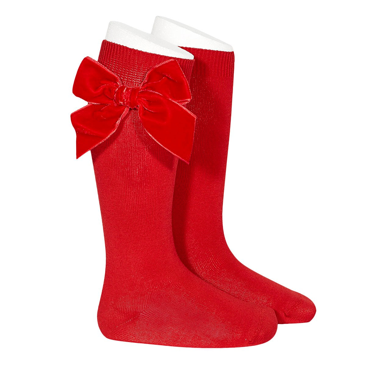 Calcetines Altos Rojo con Lazo Terciopelo