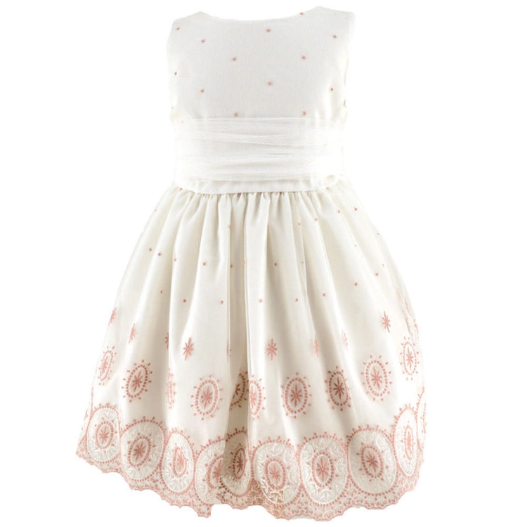 Vestido Blanco con Bordados Rosa Palo y Lazo en Tul
