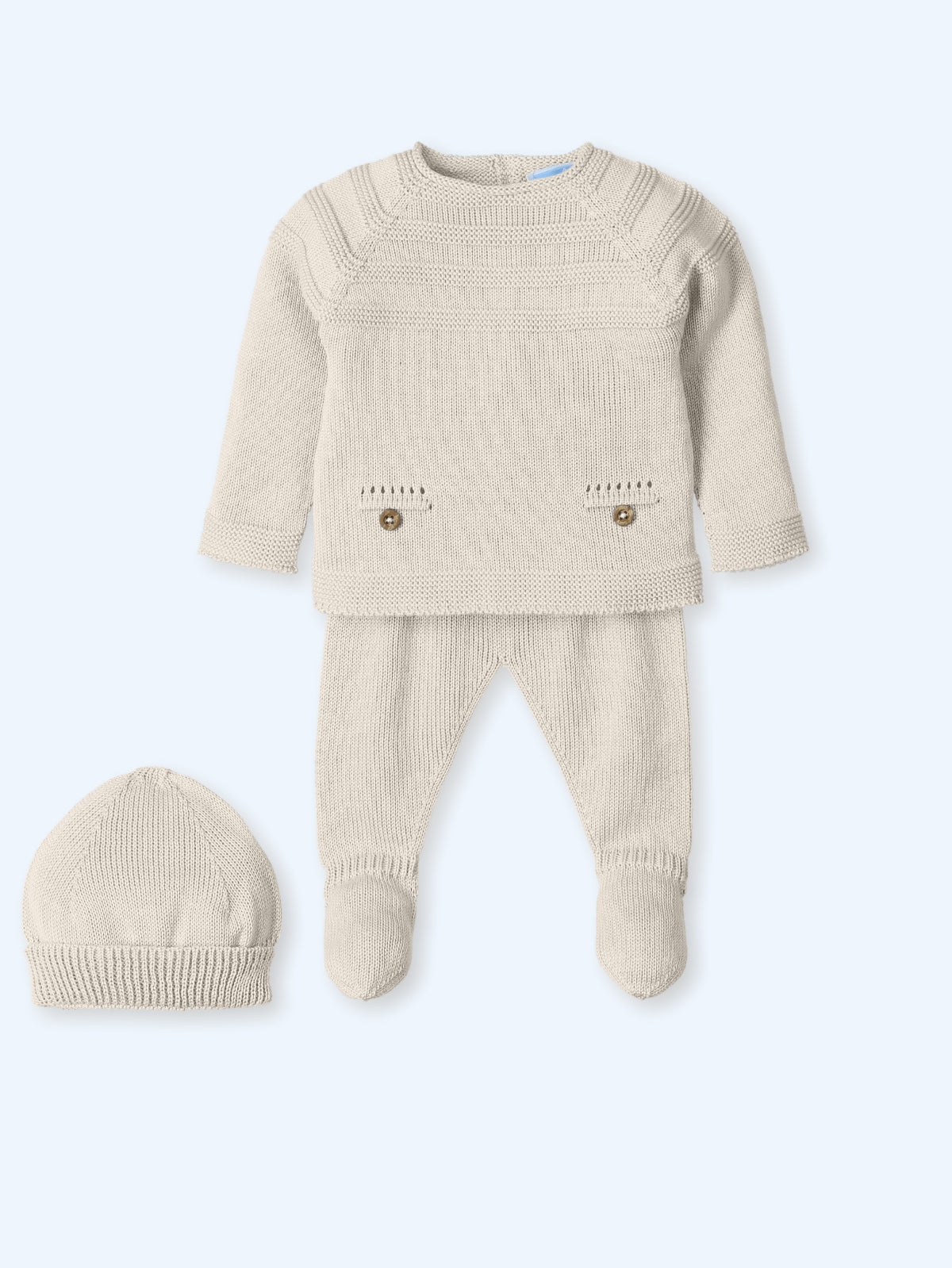 Conjunto Perle Natural Con Cuello Redondo y Detalles Tejidos Capota a Juego