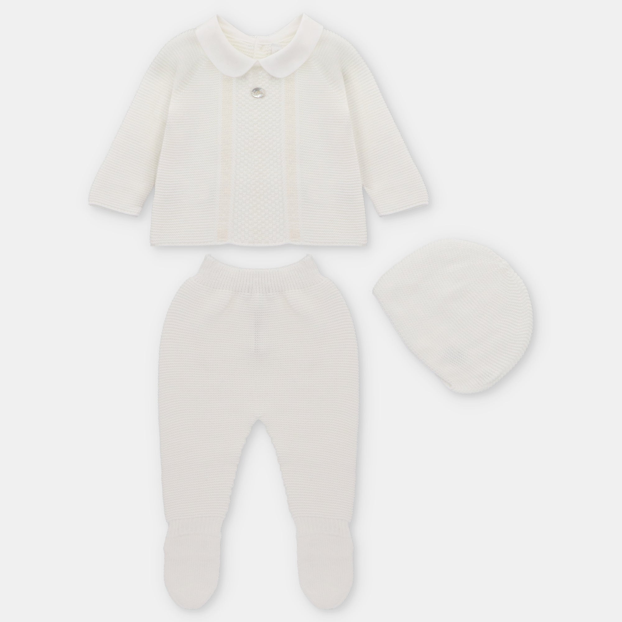 Conjunto Perle Crudo con Detalles en Nido de Abeja Cuello Peter Pan y Capota a Juego