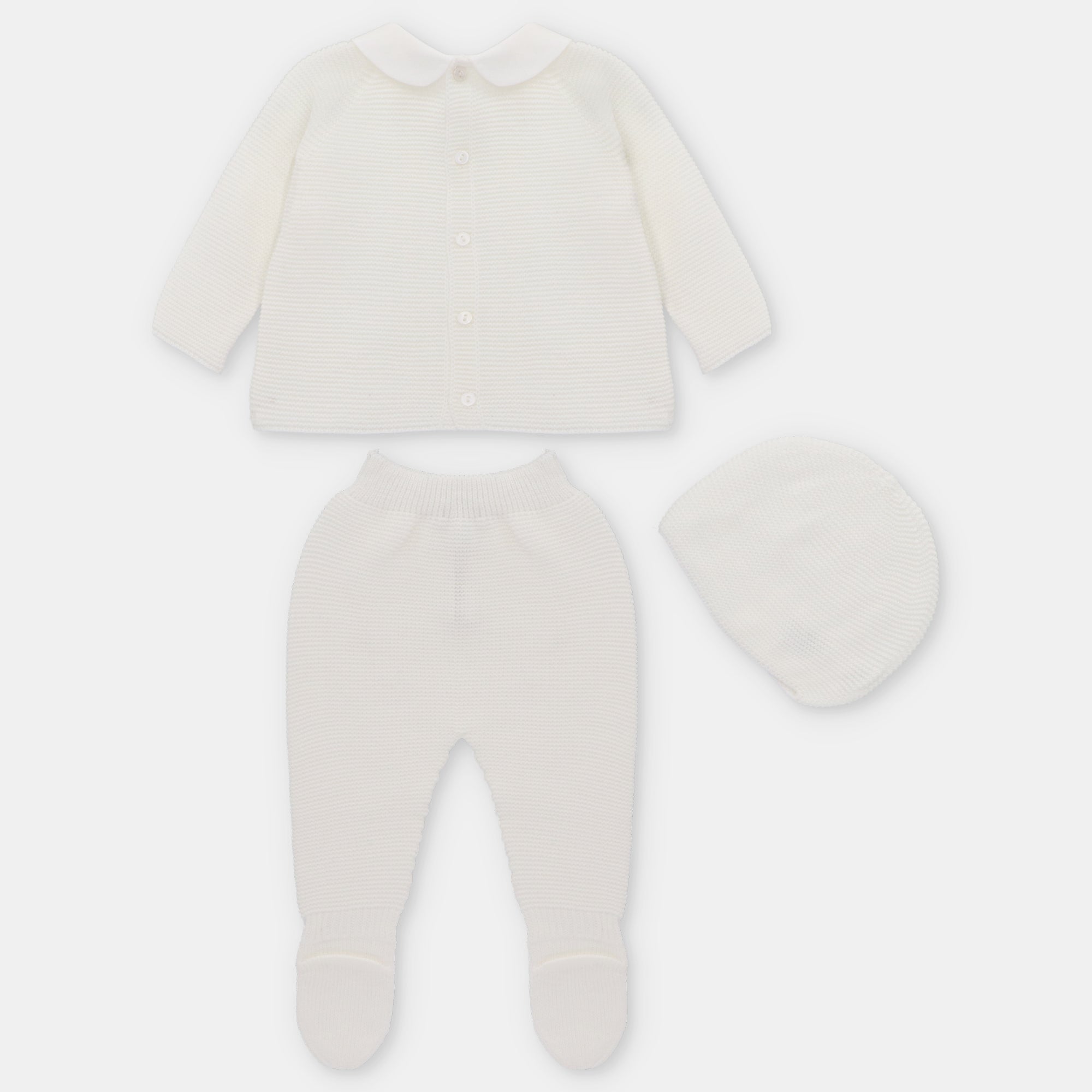 Conjunto Perle Crudo con Detalles en Nido de Abeja Cuello Peter Pan y Capota a Juego