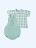 Conjunto de Ranita Tejida Verde Agua con Camisa de Cuadros Barquitos