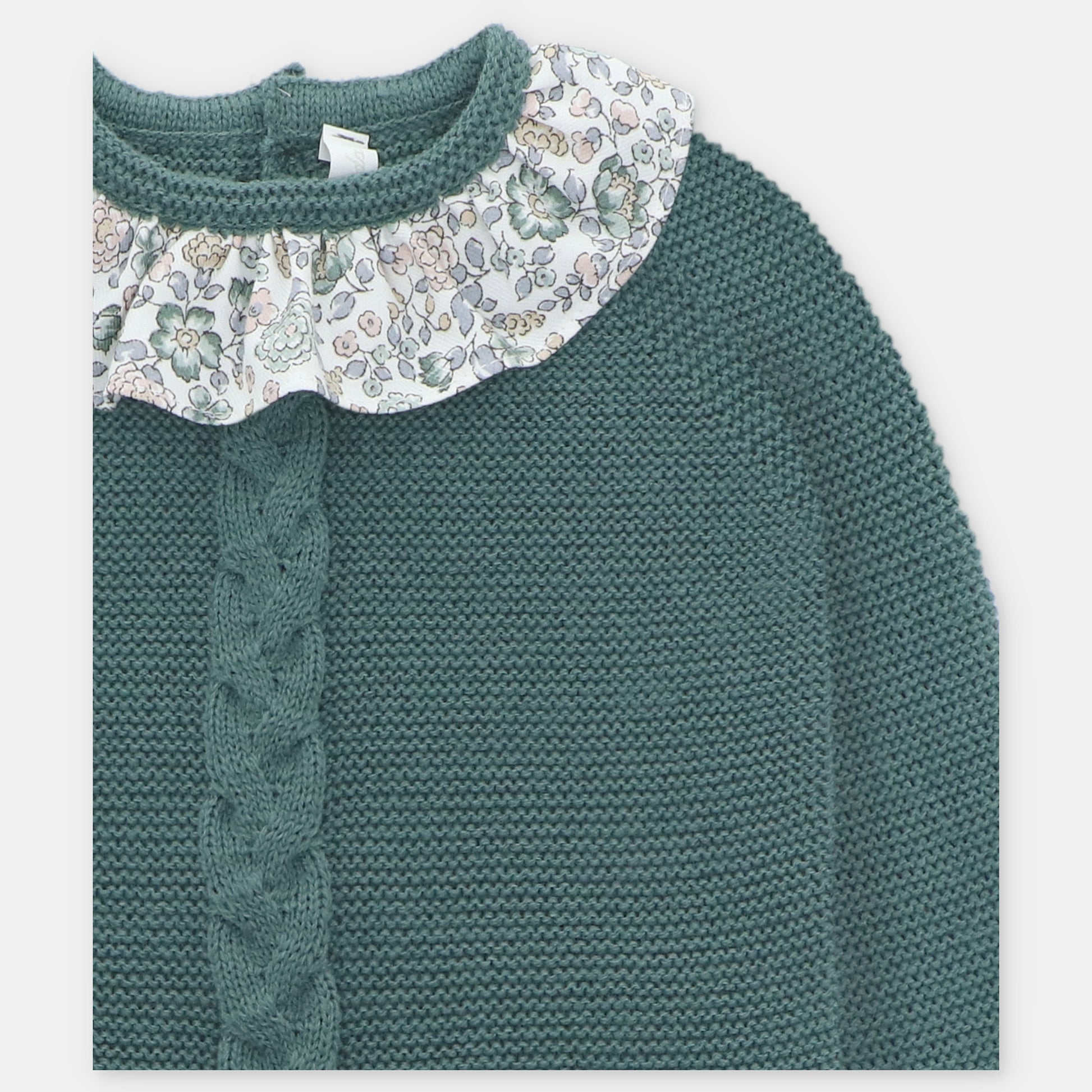 Conjunto Sueter Tejido Verde Botella con Cubre Panal Flores Brighton