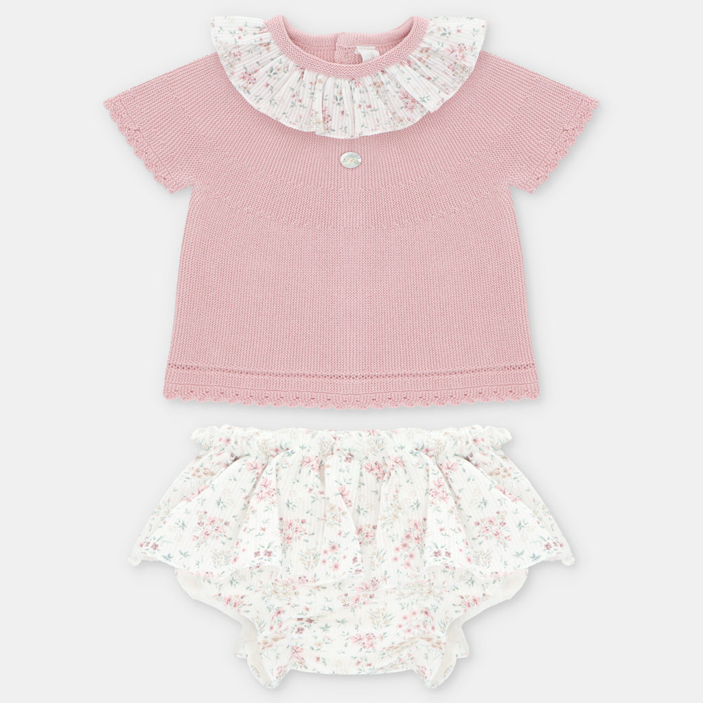 Conjunto de Punto Rosa Palo con Cubre Panal de Flores Toronto
