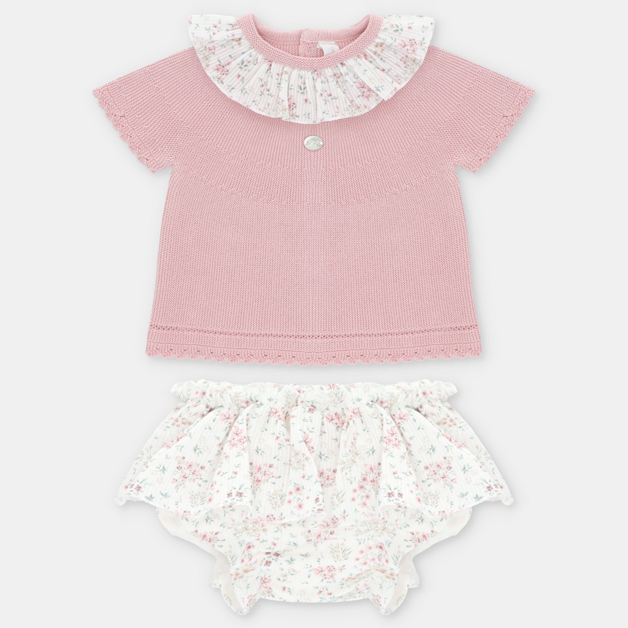 Conjunto de Punto Rosa Palo con Cubre Panal de Flores Toronto