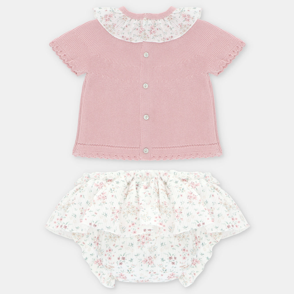 Conjunto de Punto Rosa Palo con Cubre Panal de Flores Toronto