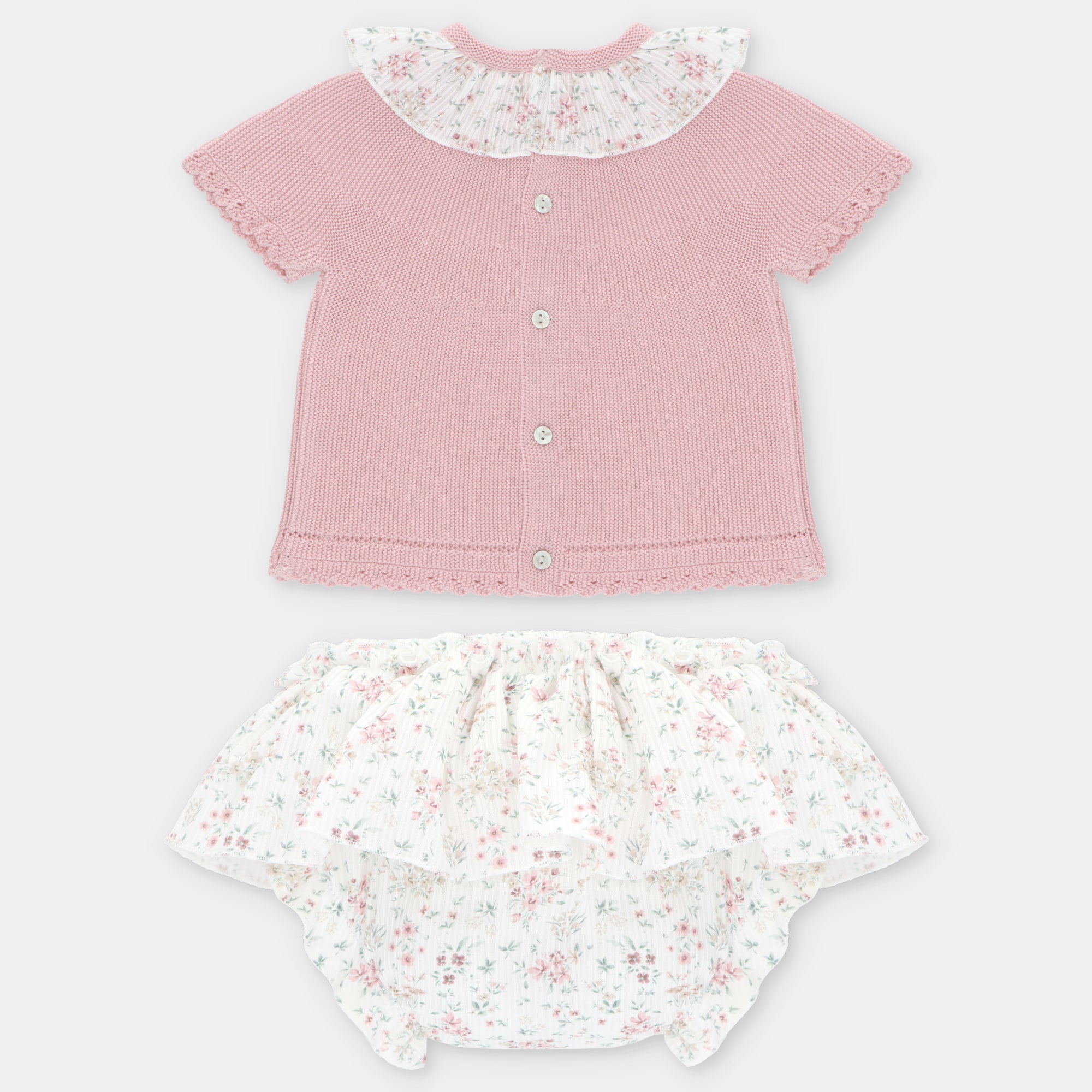 Conjunto de Punto Rosa Palo con Cubre Panal de Flores Toronto
