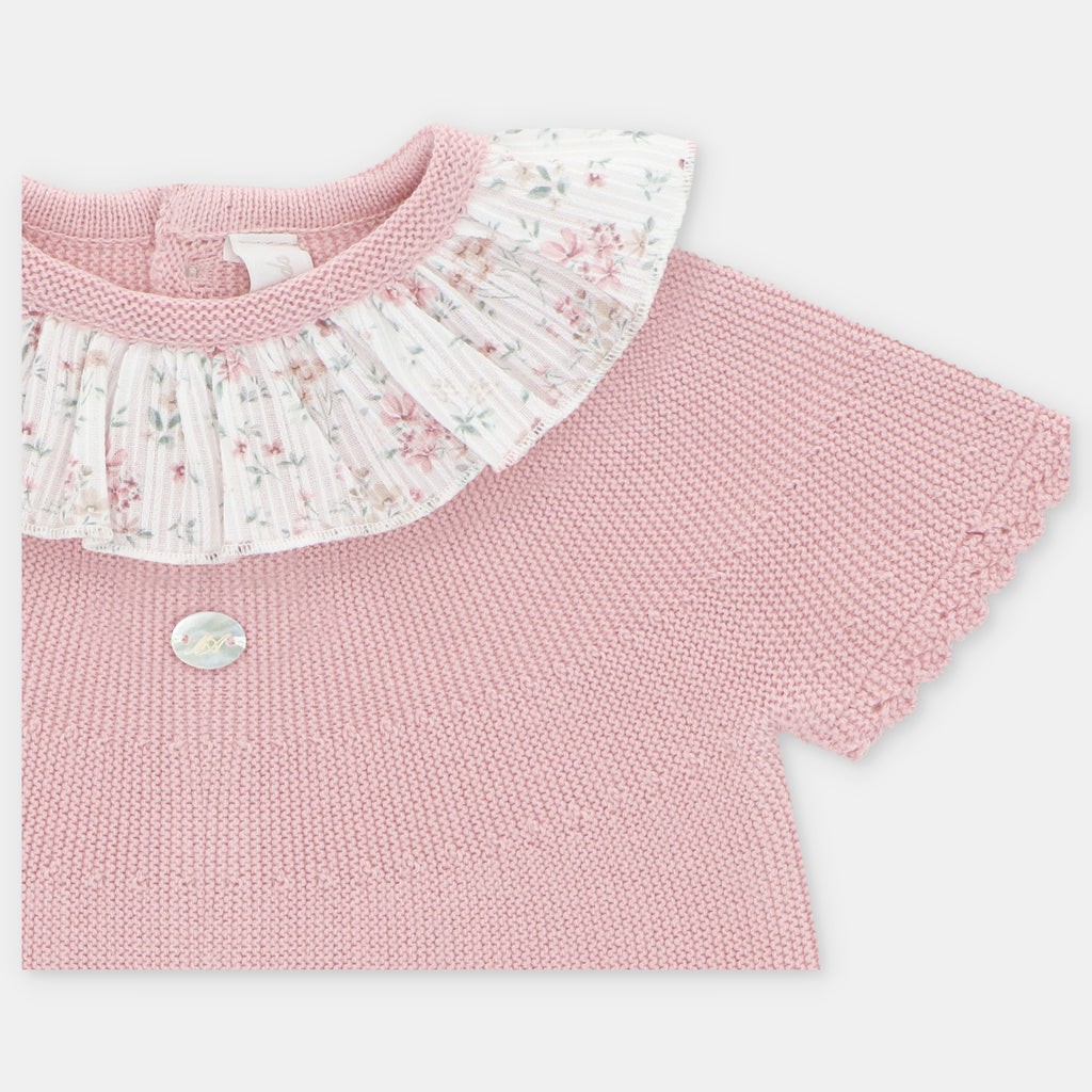 Conjunto de Punto Rosa Palo con Cubre Panal de Flores Toronto