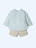 Conjunto Camisa Cuadros Azul Francia con Short Beige