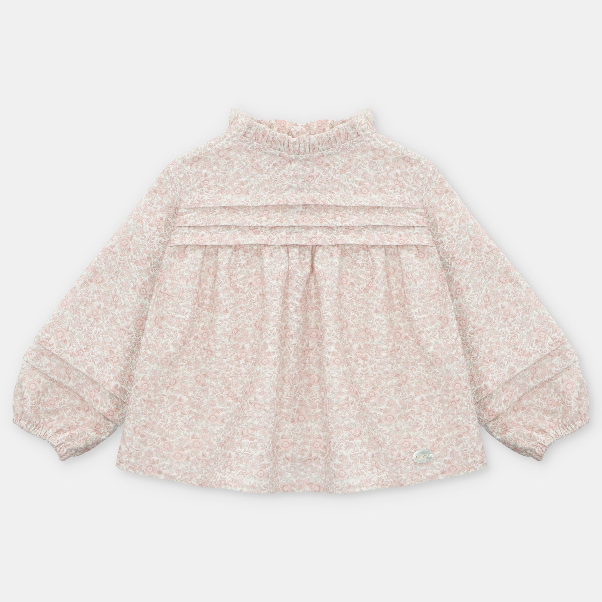 Camisa de Lino con Flores Rosa Cuello Alto Leeds