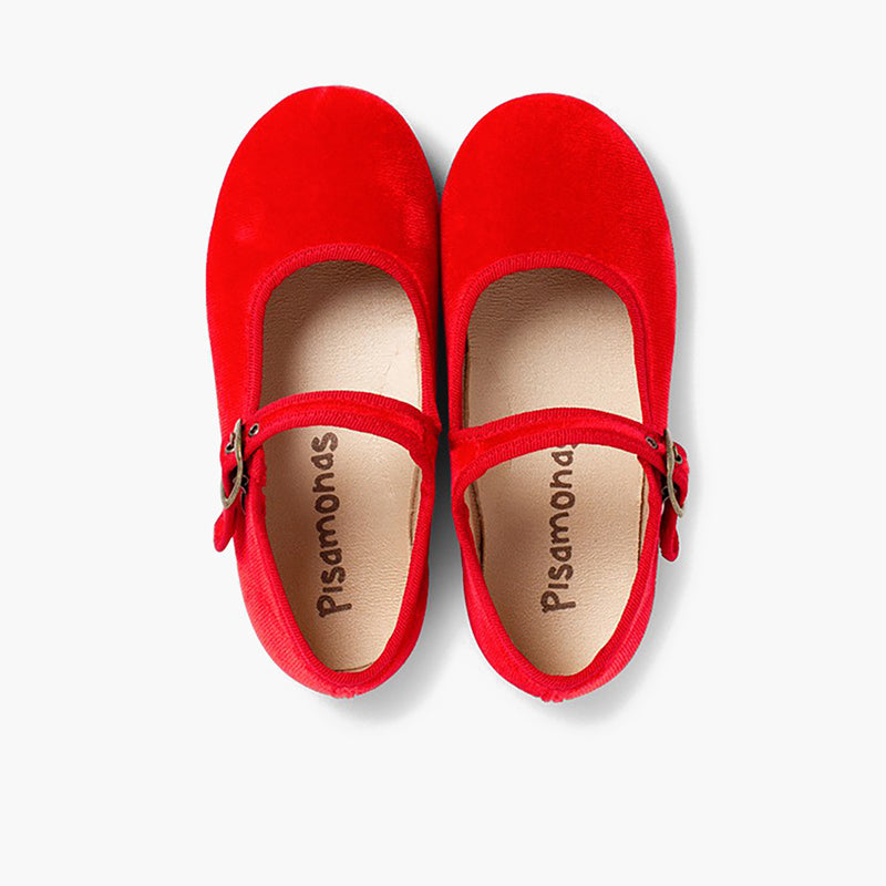 Merceditas de Terciopelo Rojas con Hebilla
