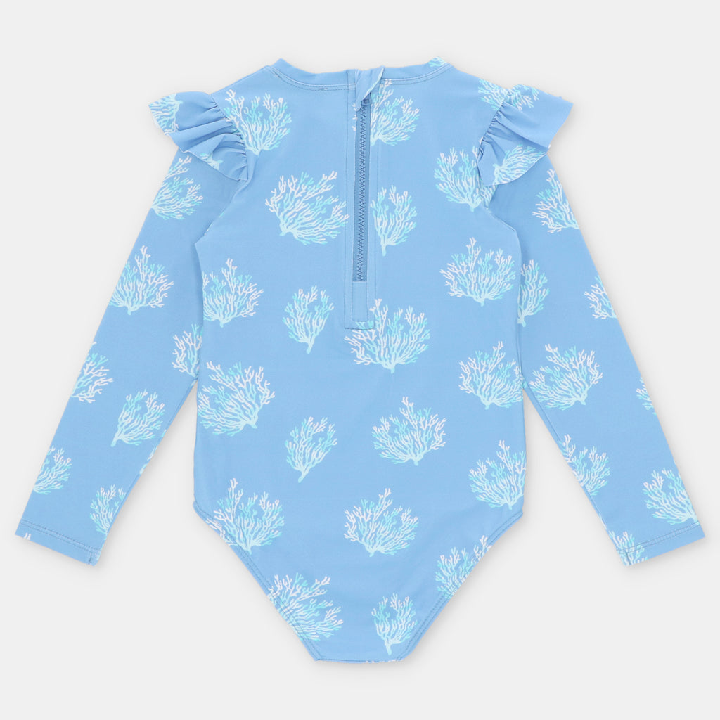 Traje de Bano Entero Manga Larga Azul Coral
