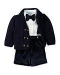 Conjunto 4 Piezas Chaqueta Smoking, Camisa, Bermudas con Tirantes y Pajarita a Juego Destellos de Ternura