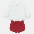 Conjunto Camisa Cuadros Grises y Short de Pana Granate Cambridge