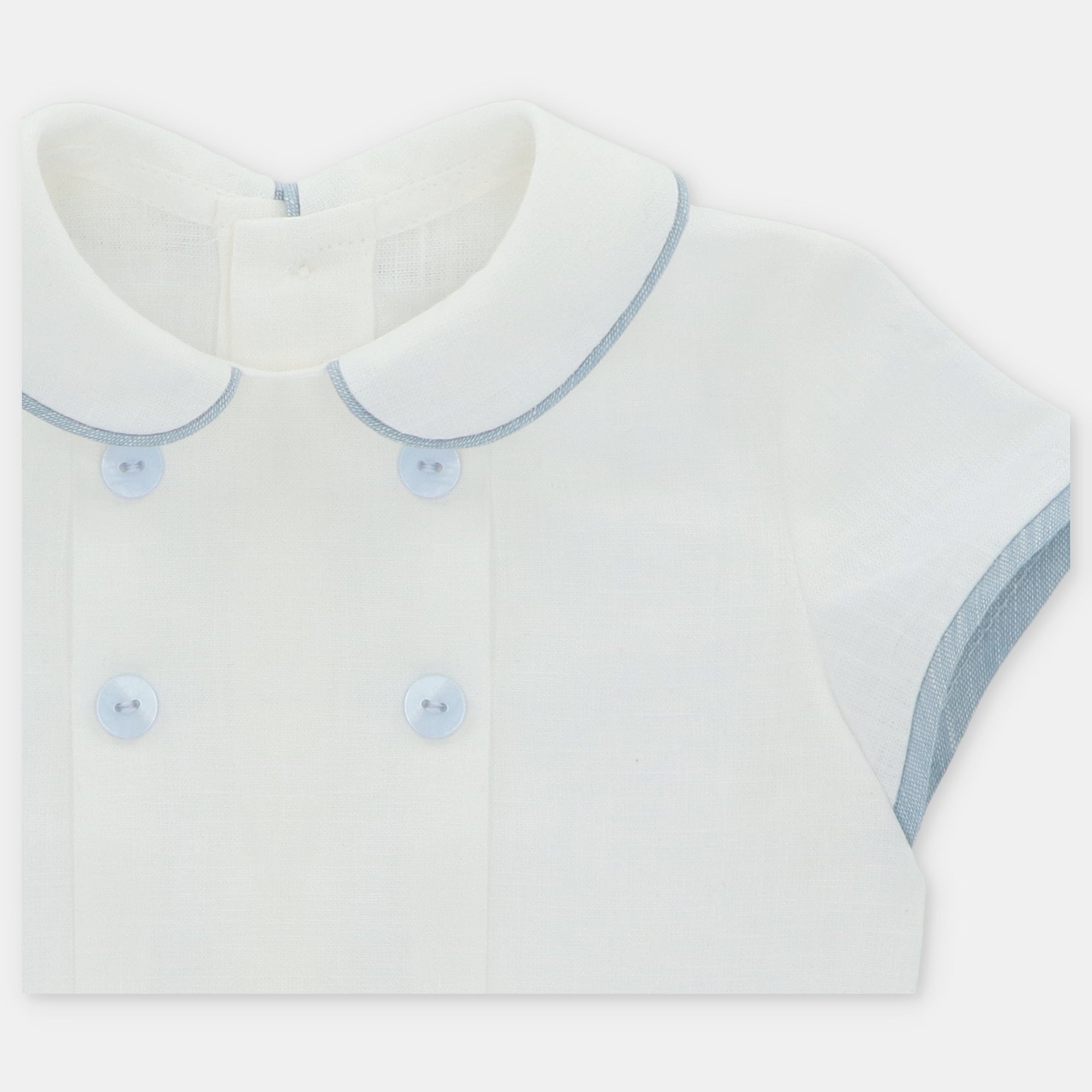 Conjunto Ceremonia de Lino Camisa Cuello Peter Pan y Bombacho Azul Empolvado Victoria