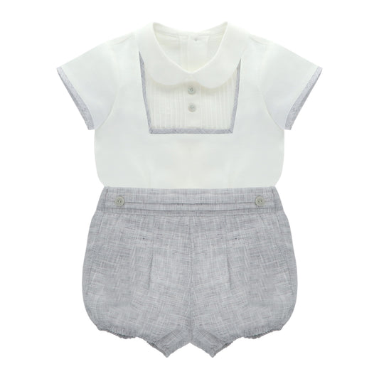 Conjunto de Lino Manga Corta Gris Claro