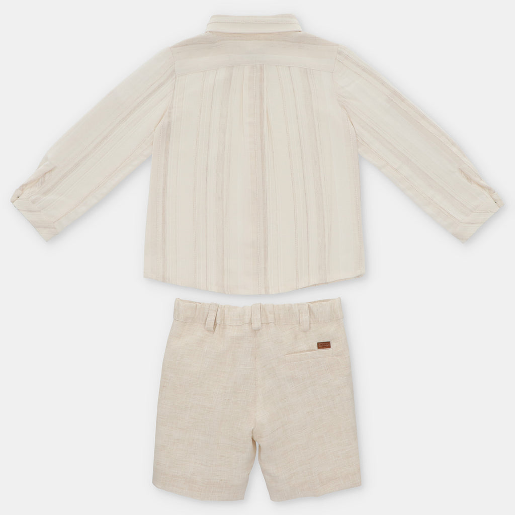 Conjunto Ceremonia de Lineas Beige y Bermuda Crudo