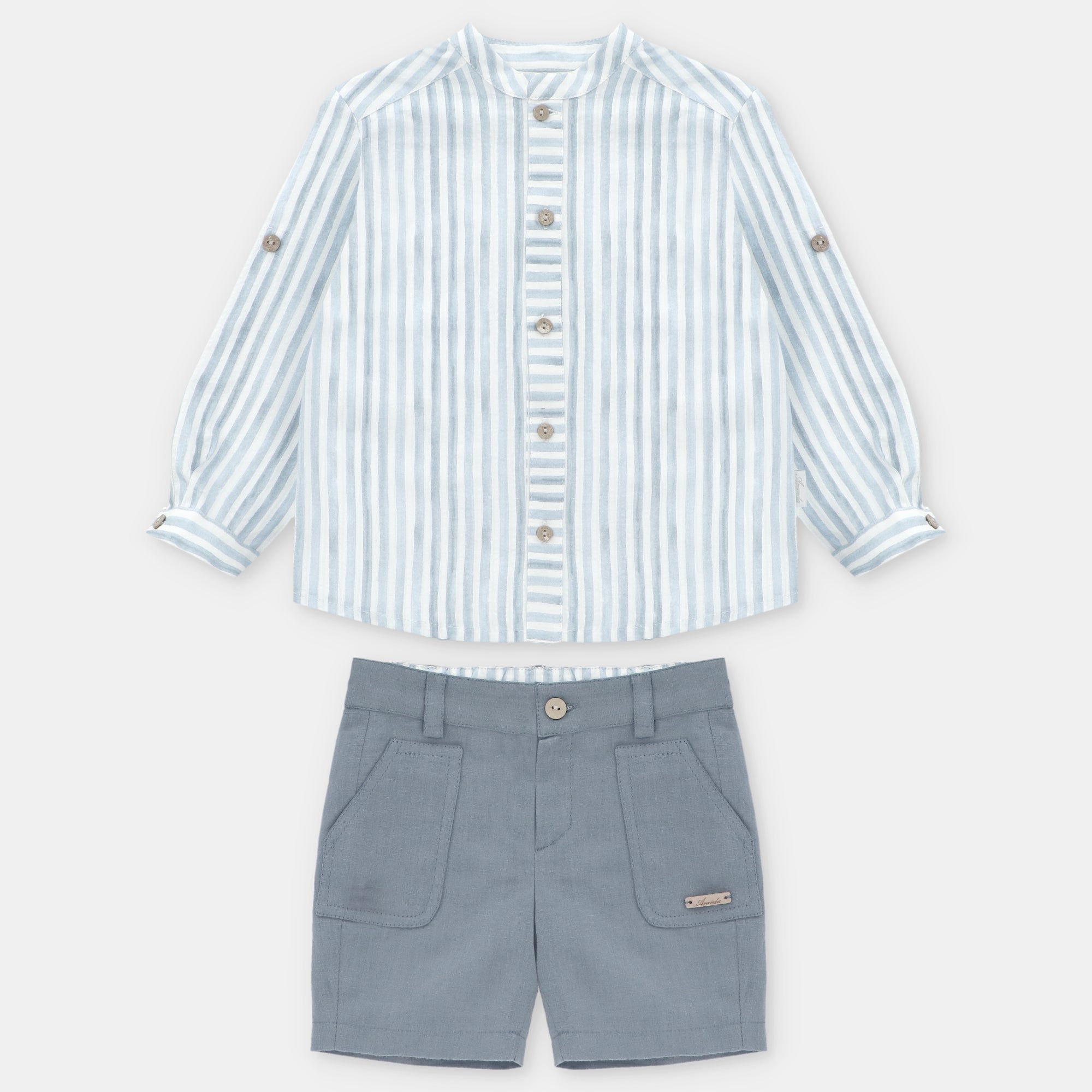 Conjunto Camisa Lino Rayas con Bermuda Azul Surrey