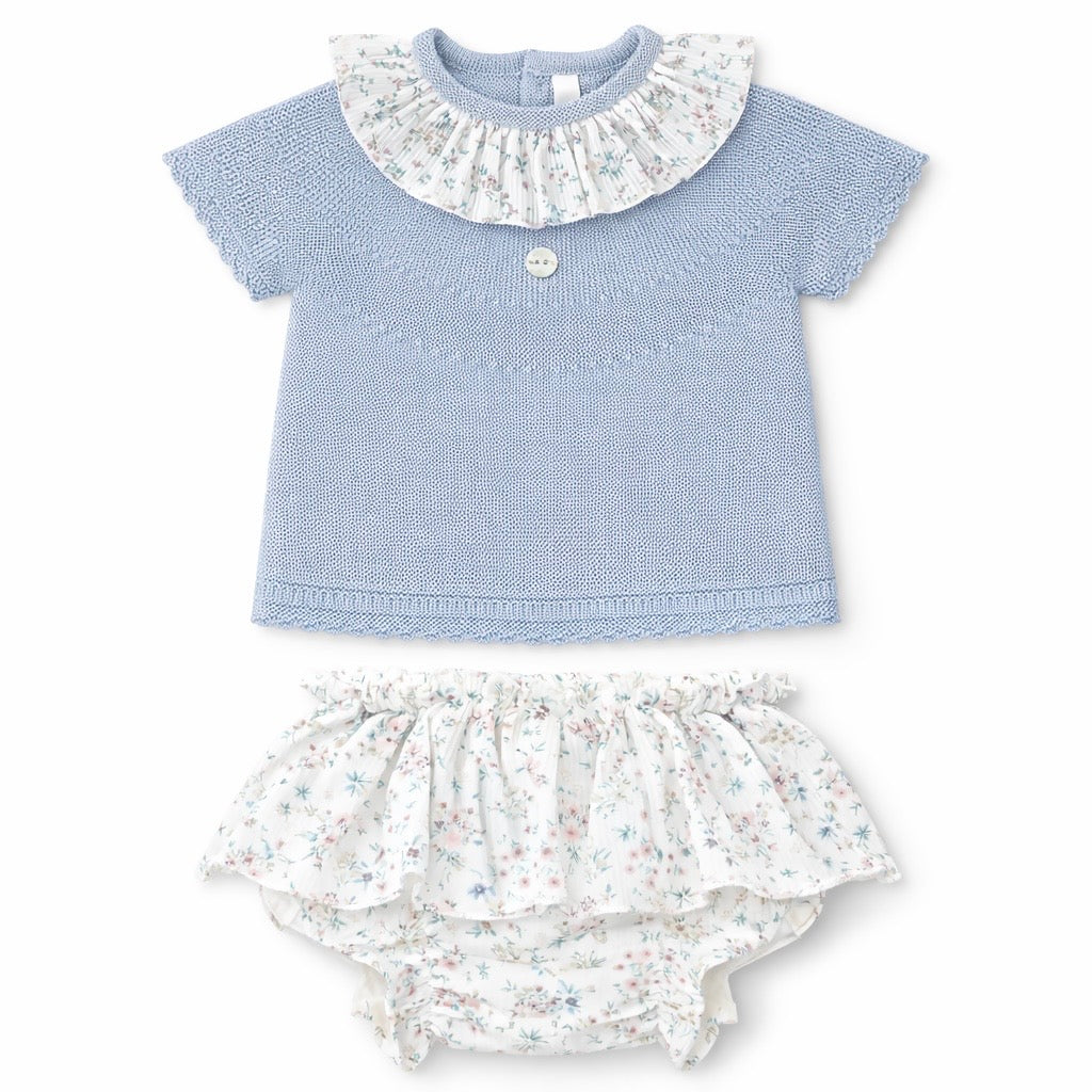 Conjunto de Punto Azul Empolvado o con Cubre Panal de Flores Toronto