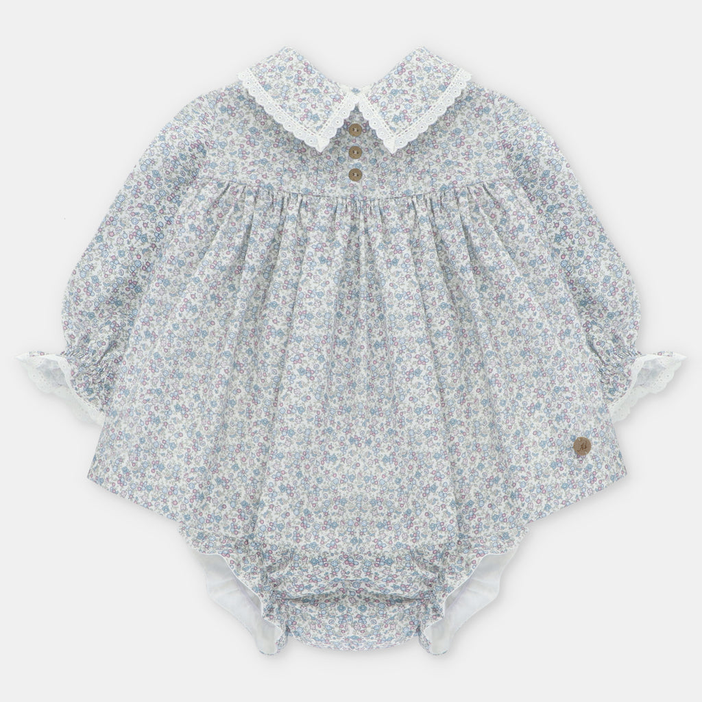 Jesusito Microestampado de Flores con Detalles de Blonda en Cuello y Manga Acampanadas Costwold