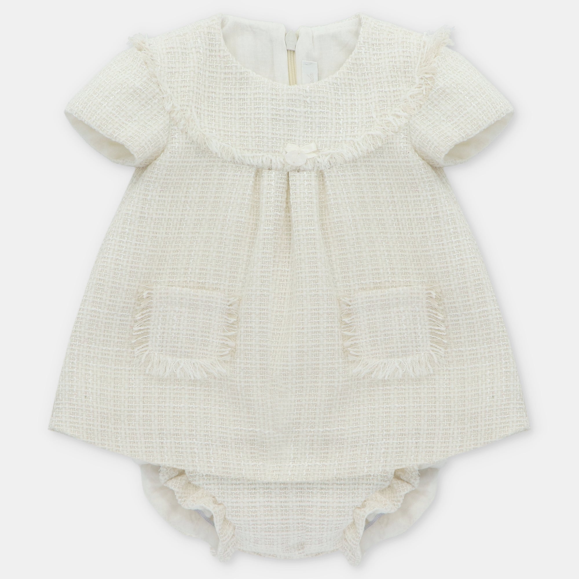 Jesusito Tweed Crudo con Destellos Plateados y Cubre Panal a Juego Derby