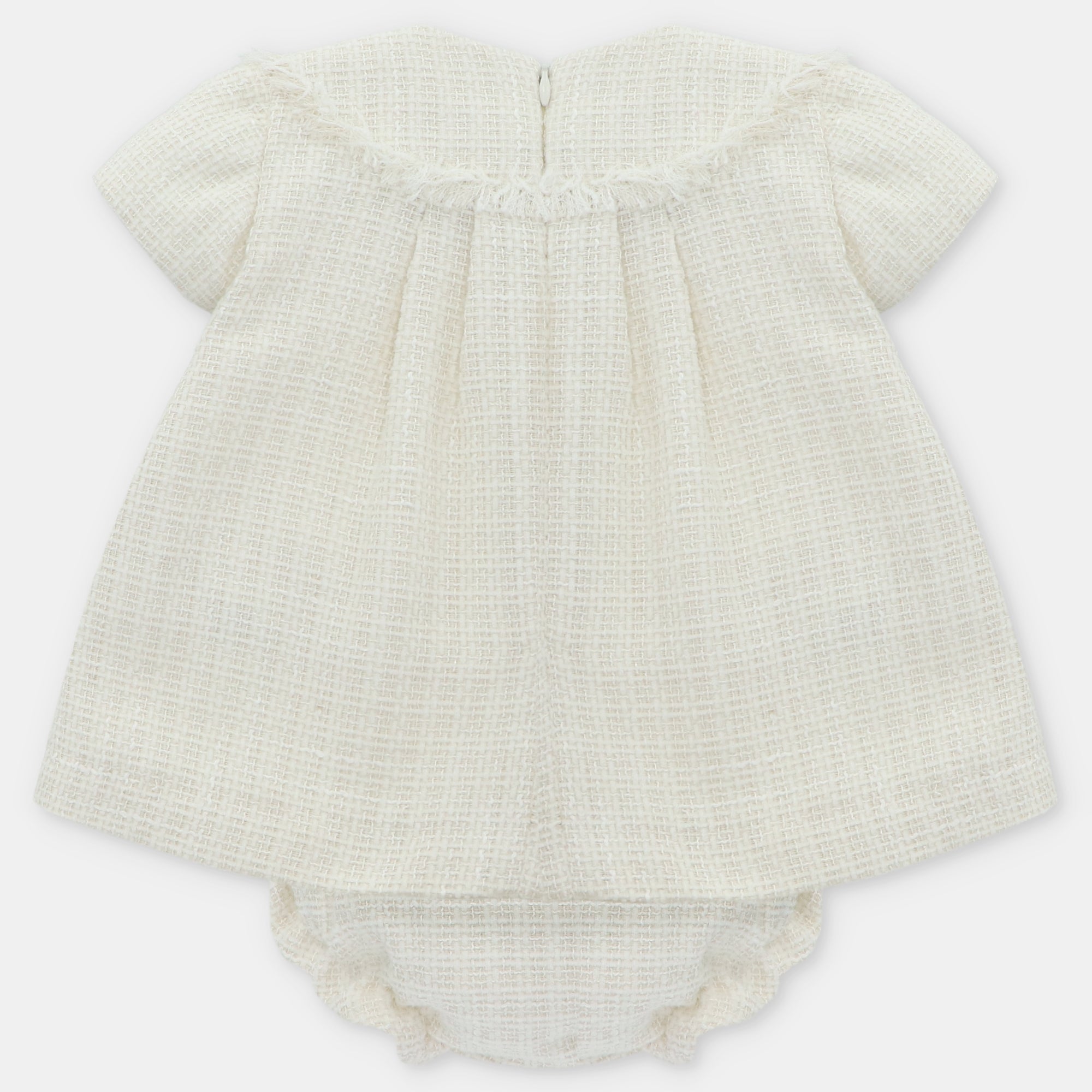 Jesusito Tweed Crudo con Destellos Plateados y Cubre Panal a Juego Derby