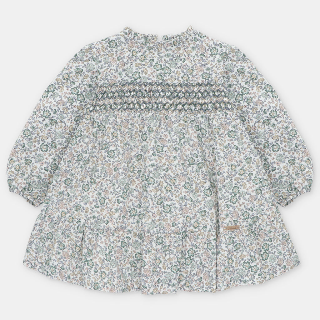 Vestido Flores con Nido de Abeja Cuello Alto Brighton