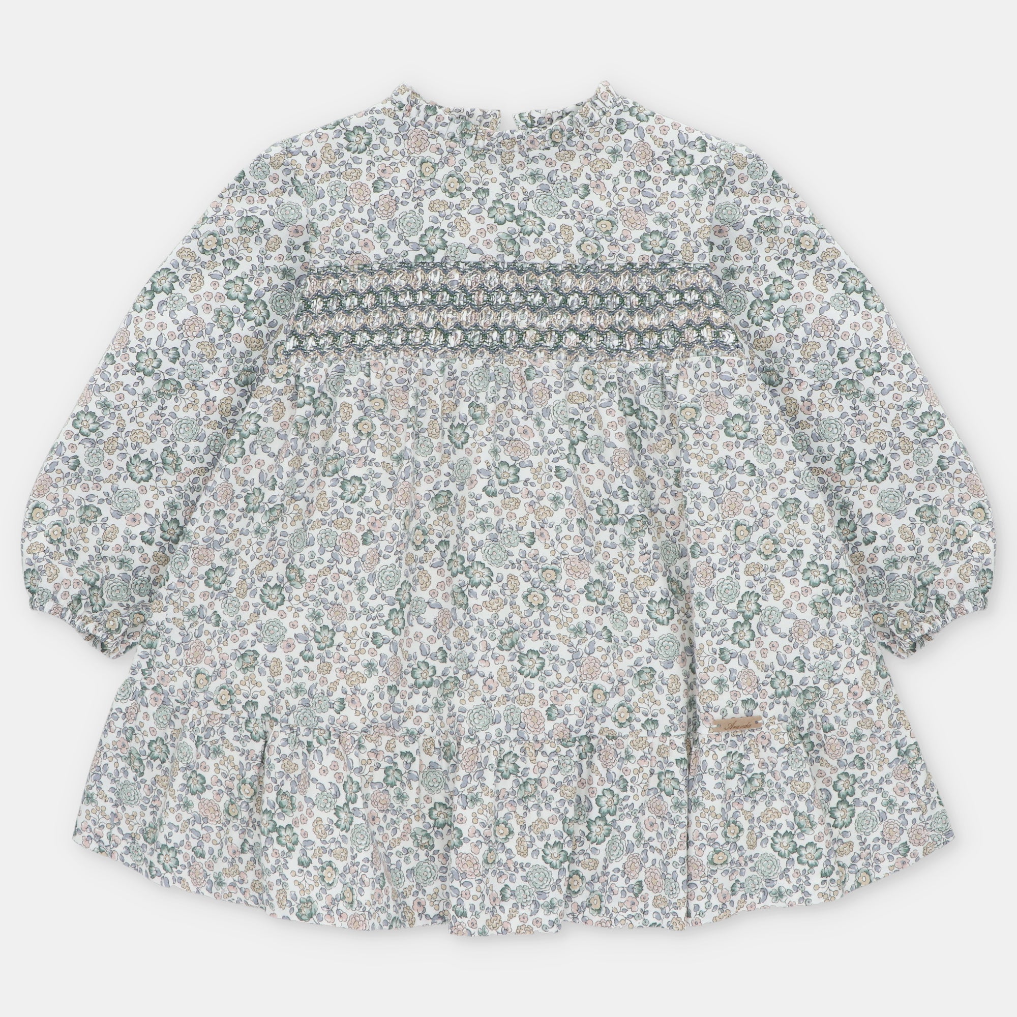 Vestido Flores con Nido de Abeja Cuello Alto Brighton