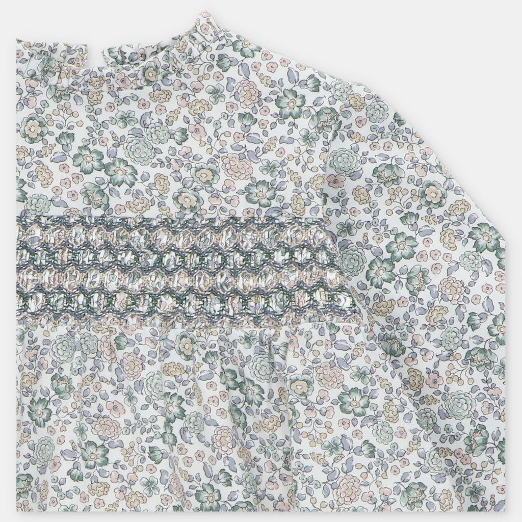 Vestido Flores con Nido de Abeja Cuello Alto Brighton